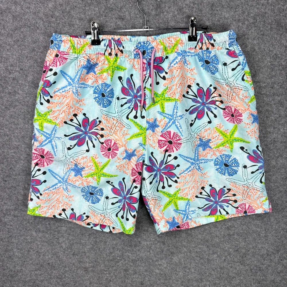 Peter Millar Swim Trunks XL Blue Starfish Coral Print Mesh Lined Board Shorts